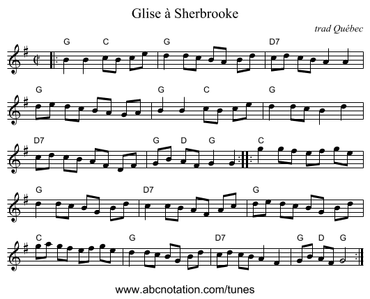 Glise à Sherbrooke - staff notation