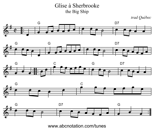 Glise &agrave; Sherbrooke - staff notation