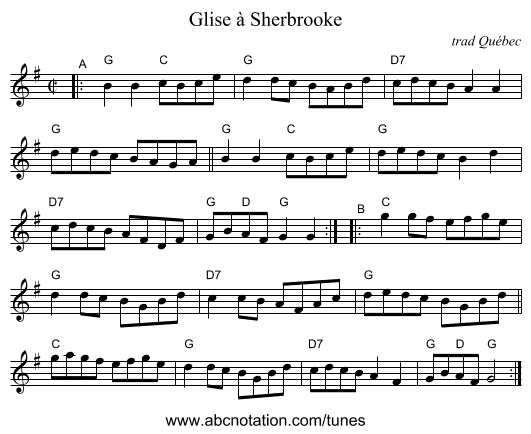 Glise &agrave; Sherbrooke - staff notation