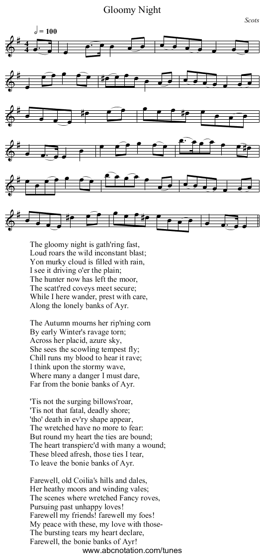 Gloomy Night - staff notation