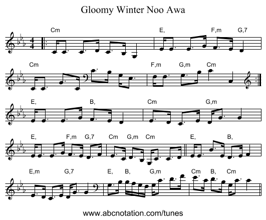 Gloomy Winter Noo Awa - staff notation