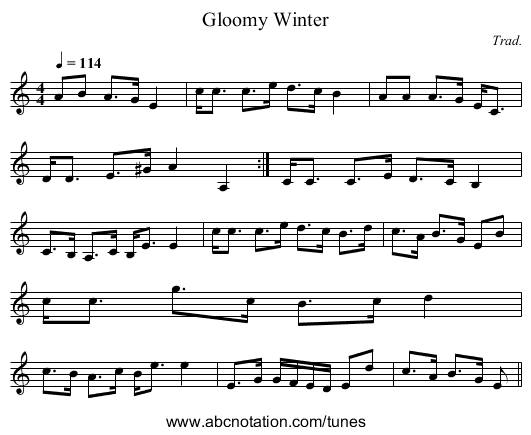 Gloomy Winter - staff notation