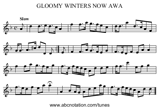 GLOOMY WINTERS NOW AWA - staff notation