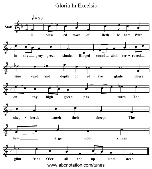 Gloria In Excelsis - staff notation
