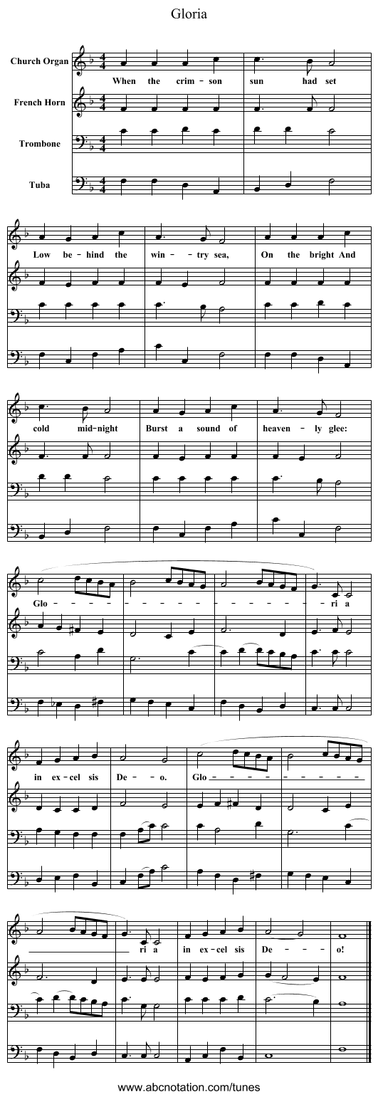 Gloria - staff notation