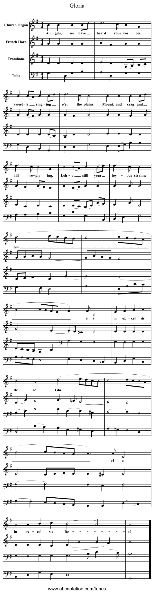Gloria - staff notation