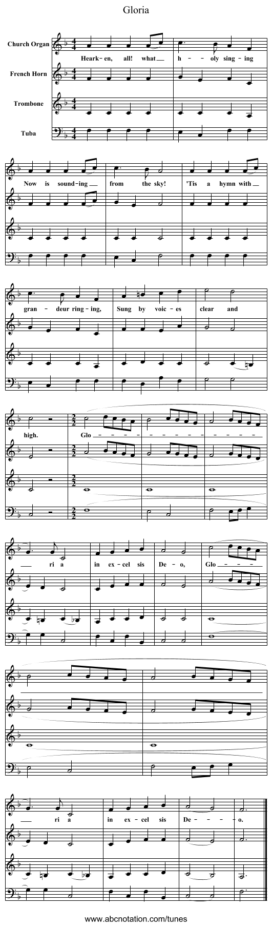 Gloria - staff notation
