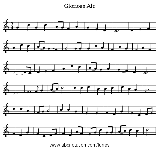 Glorious Ale - staff notation