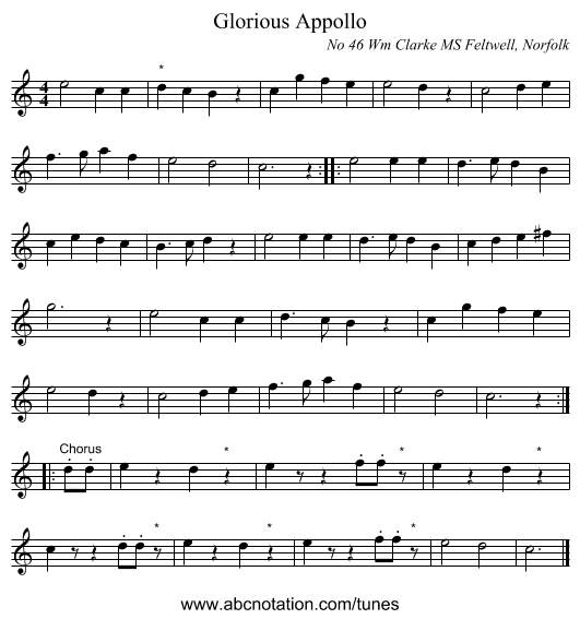 Glorious Appollo - staff notation