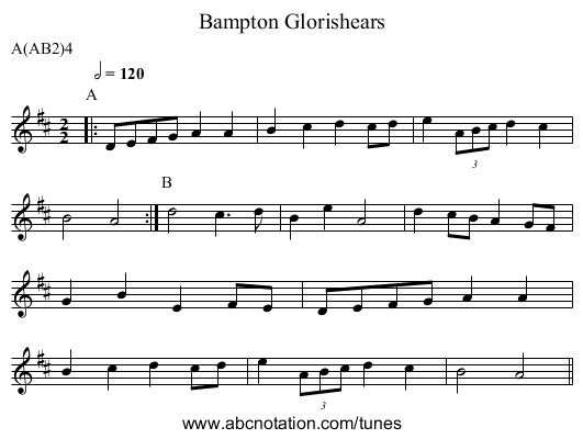 Glorishears, Bampton - staff notation