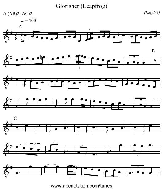 Glorisher (Leapfrog) - staff notation