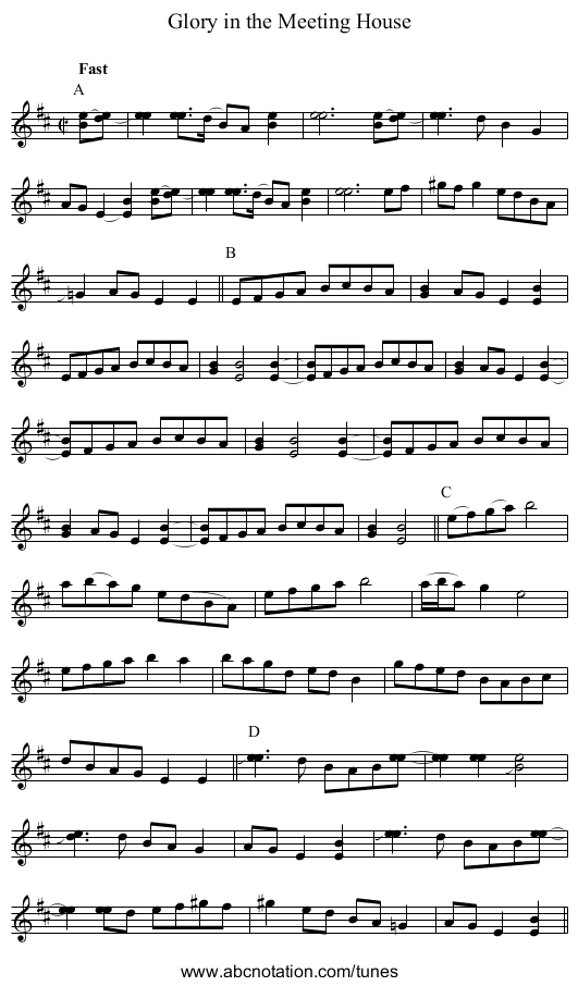 Glory in the Meeting House - staff notation