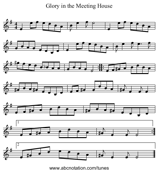 Glory in the Meeting House - staff notation