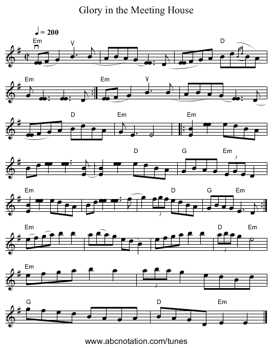 Glory in the Meeting House - staff notation
