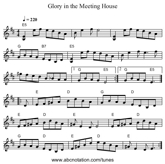 Glory in the Meeting House - staff notation