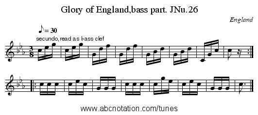 Glory of England,bass part. JNu.26 - staff notation