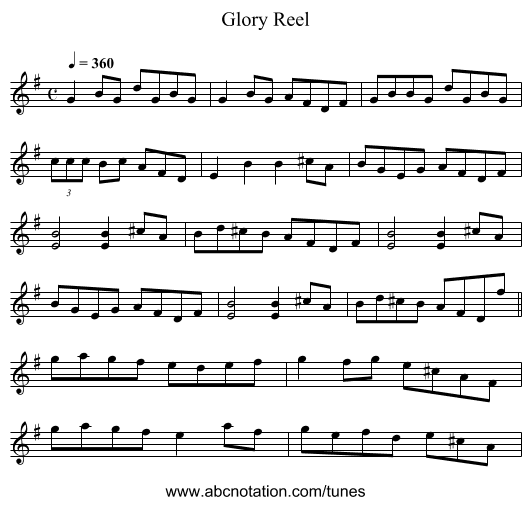 Glory Reel - staff notation