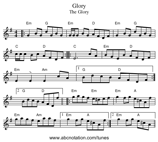 Glory - staff notation