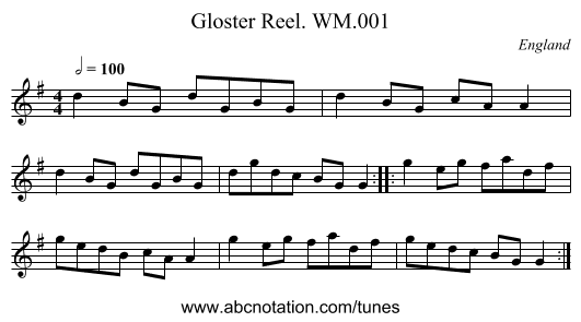 Gloster Reel. WM.001 - staff notation
