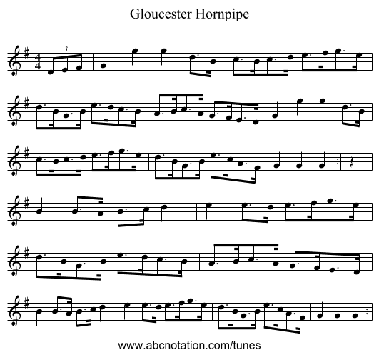 Gloucester Hornpipe - staff notation