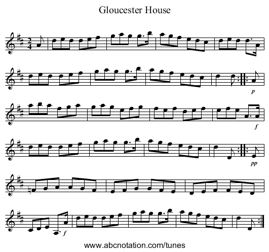 Gloucester House - staff notation