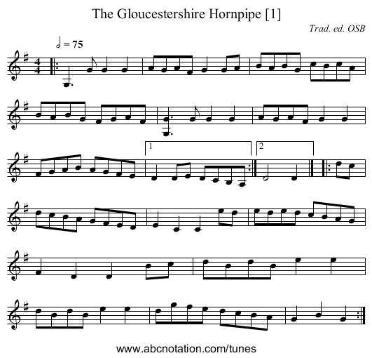 Gloucestershire Hornpipe [1], The - staff notation