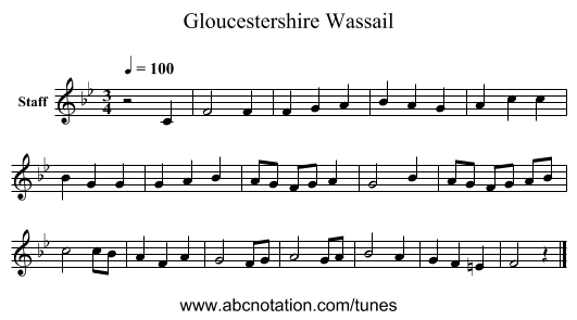 Gloucestershire Wassail - staff notation
