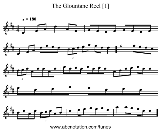 Glountane Reel [1], The - staff notation