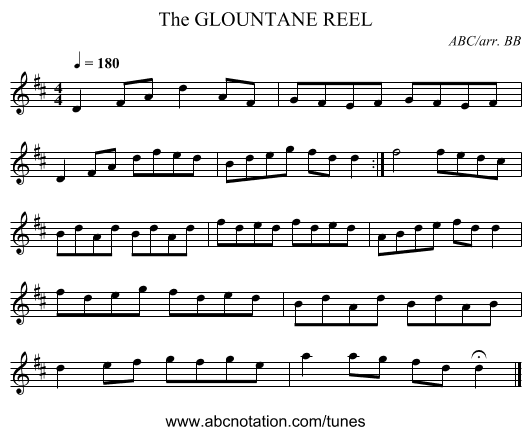 GLOUNTANE REEL, The - staff notation