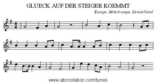 GLUECK AUF DER STEIGER KOEMMT - staff notation