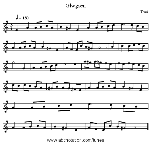 Glwgsen - staff notation