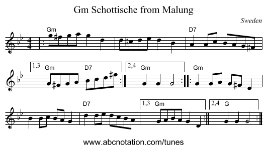 Gm Schottische from Malung - staff notation
