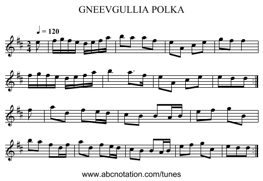 GNEEVGULLIA POLKA - staff notation