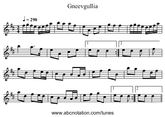 Gneevgullia - staff notation