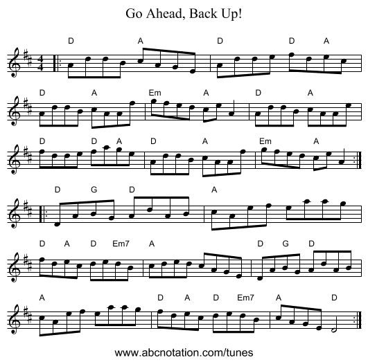Go Ahead, Back Up! - staff notation