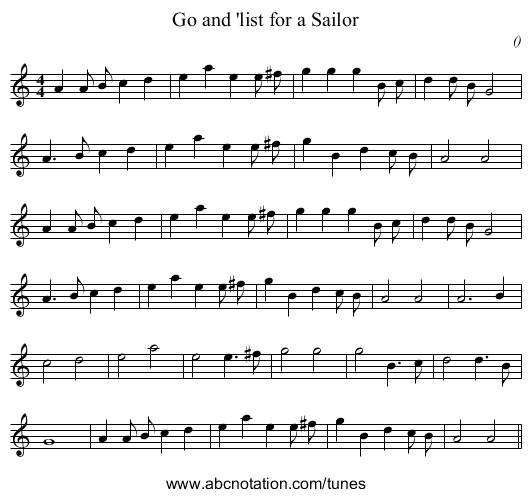 Go and 'list for a Sailor - staff notation