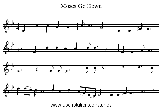 Go Down, Moses - staff notation