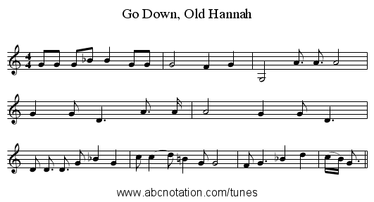 Go Down, Old Hannah - staff notation