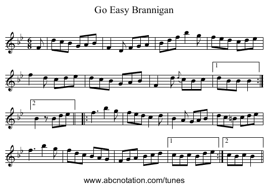 Go Easy Brannigan - staff notation