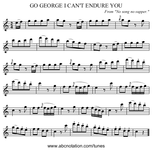 GO GEORGE I CAN'T ENDURE YOU - staff notation