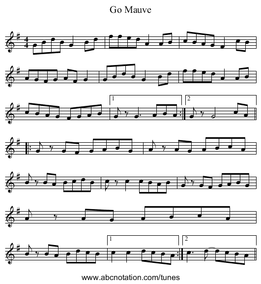 Go Mauve - staff notation