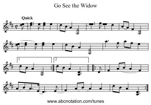Go See the Widow - staff notation