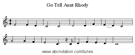 Go Tell Aunt Rhody - staff notation