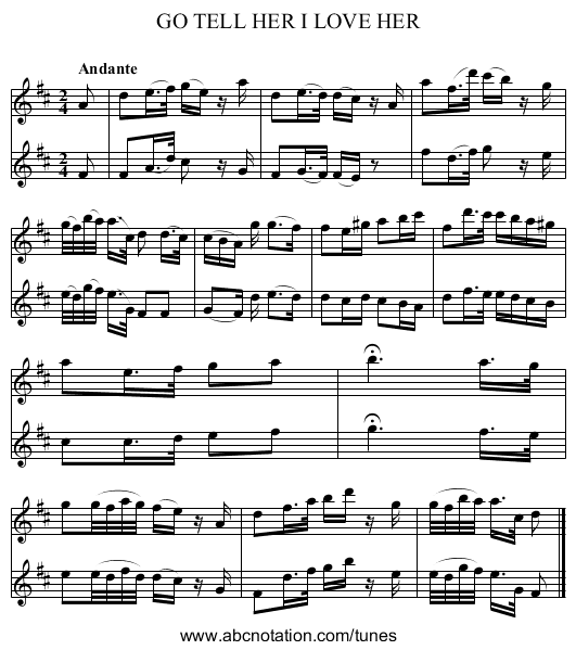 GO TELL HER I LOVE HER - staff notation