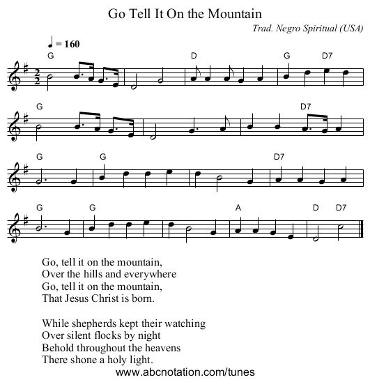 Go Tell It On the Mountain - staff notation