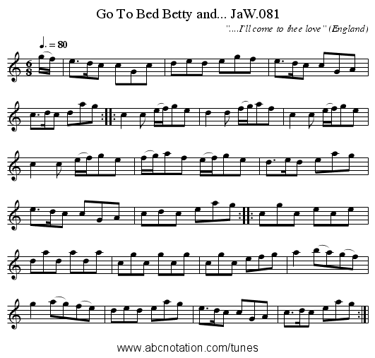 Go To Bed Betty and... JaW.081 - staff notation