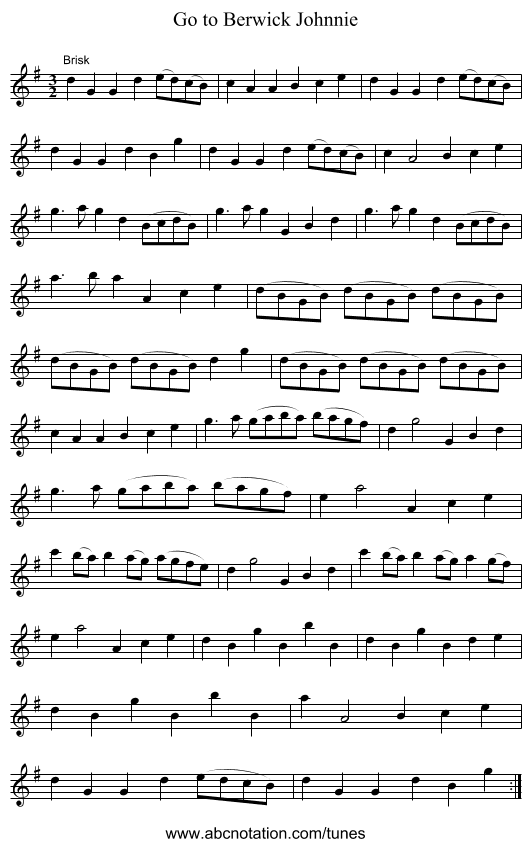 Go to Berwick Johnnie - staff notation