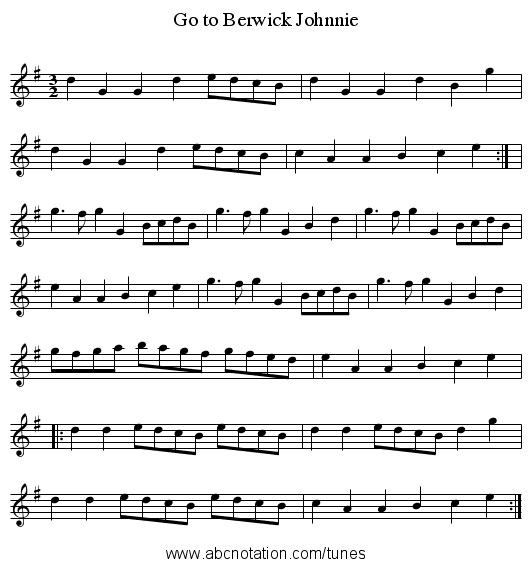 Go to Berwick Johnnie - staff notation