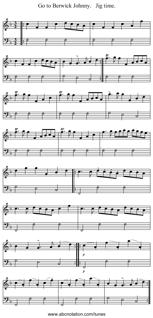 Go to Berwick Johnny.   Jig time. - staff notation