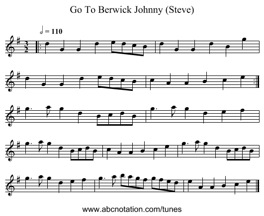 Go To Berwick Johnny (Steve) - staff notation